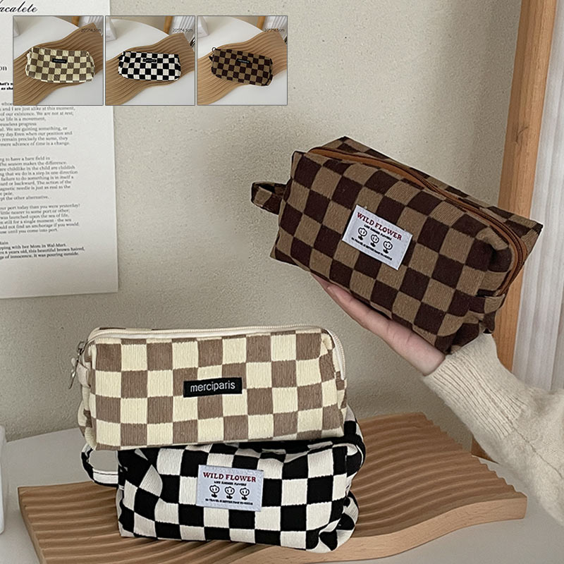 ポーチ チェック柄 化粧ポーチ 大容量 北欧 コスメポーチ クラッチバッグ コーデュロイ ポーチ スマホポーチ 化粧品収納 携帯用 コスメ収納 メイク道具収納 おしゃれ バッグ トラベルポーチ 送料無料