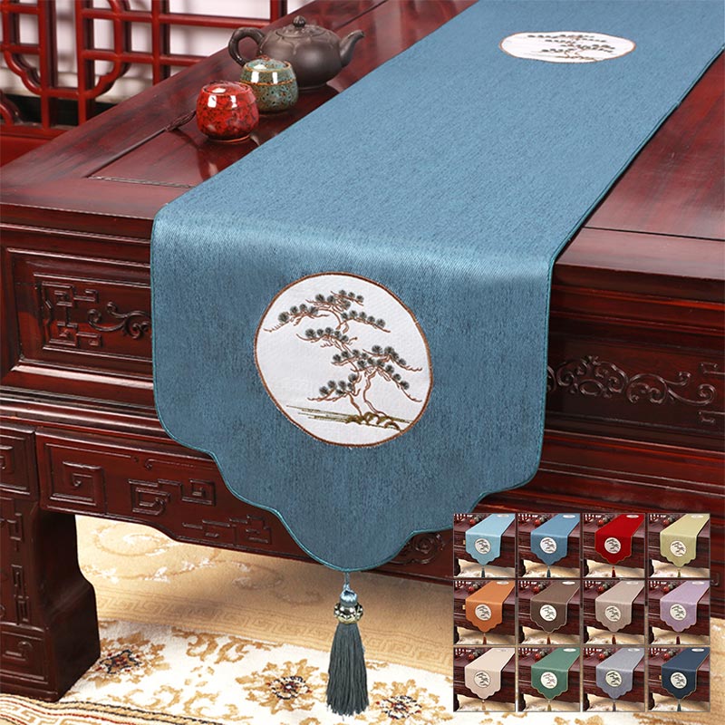 【ブラックフライデー最大2000円OFF】テーブルランナー 松柄 中国風 光沢のある色合い タッセル付き 帯 テーブルフラグ テーブルクロス シンプル 33*120cm 高級感 おしゃれ 送料無料