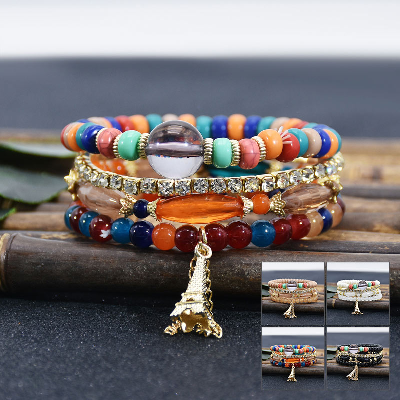 【ブラックフライデー最大2000円OFF】ブレスレット 数珠 水晶 ボヘミアン風 重ね付け 彼氏 彼女 人気 ギフト ペアルック カップル おしゃれ 民族風 送...