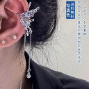 【ブラックフライデー最大2000円OFF】蝶が煌めくビジューイヤーカフ 2点セット バタフライ ロング レディース イヤーカフ 蝶々 はさむだけ ワンタッチ キ...