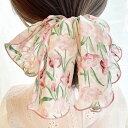 【ワンダフルデークーポンあり】シュシュ リボンシュシュ ヘアゴム ヘアアクセサリー 髪ゴム チューリップ柄 シフォン レディース 女性 まとめ髪 かわいい おしゃれ キュート まとめ髪 ヘアアレンジ 大人可愛い シンプル デイリー アクセント 婦人用 送料無料