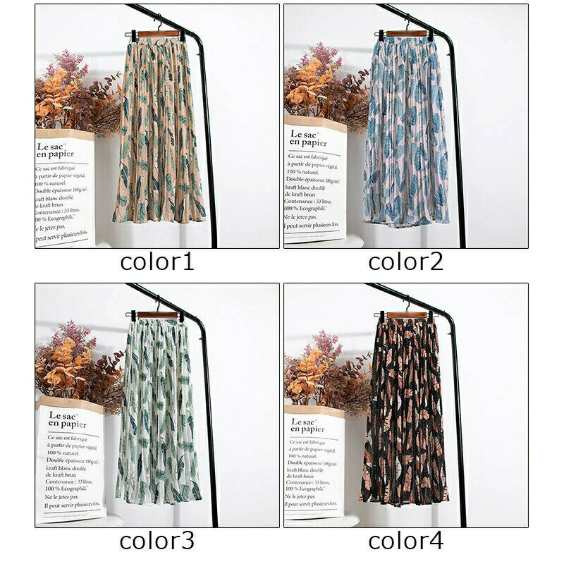 REMAXの【ブラックフライデー最大2000円OFF】プリーツスカート レディース スカート シフォン 草木柄 マキシ丈 裏地付き ハイウエスト ウエストゴム 体型カバー 春夏秋 オフィス きれいめ おしゃれ 送料無料｜アングル2