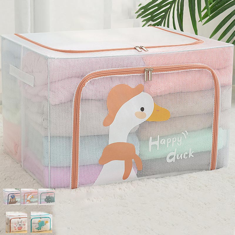 収納 ボックス 透明糸質 通気性 かわいい 持ち手付き 動物 折り畳み式 折りたたみ ファスナー付き 大容量 簡潔 棚上収納 衣類 本 収納 送料無料