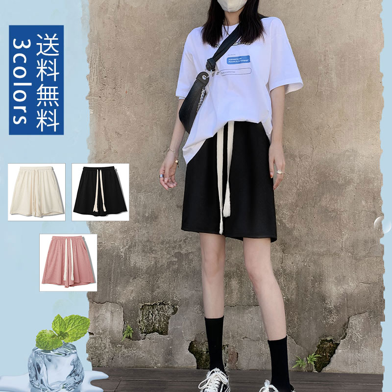 Capri Pants - 【お買い物マラソンクーポンあり】パンツ ショート丈 ショートパンツ レディース 涼感 涼しい ハイウエスト カジュアル 気持ちいい ゆったり ウエスト調節可能 夏服 肌触りがよい 無地 おしゃれ 送料無料