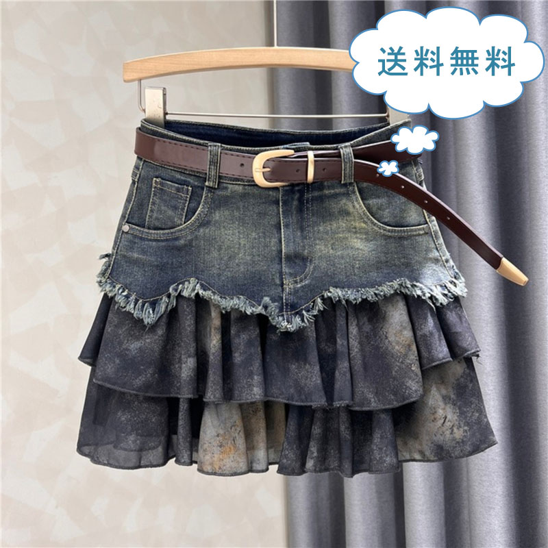 楽天市場】デニム ミニ ミニスカート フリル マイクロミニの通販