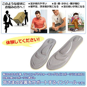 1足分 衝撃吸収 インソール 低反発 疲労予防 アーチサポート 土踏まずサポーター 防痛 防臭 消臭 肉厚 中敷 ブーツ スニーカー ビジネスシューズ 革靴 登山 スポーツ 長距離 歩行 メンズ/ ハードウォーク用4D男性