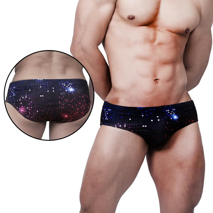 UXH/夏新商品 メンズ ブリーフ 水着 おしゃれ ピクセル モザイク柄 パーティー スタイル セクシー パンツ 吸水速乾 泳ぐ ビーチスポーツ u037