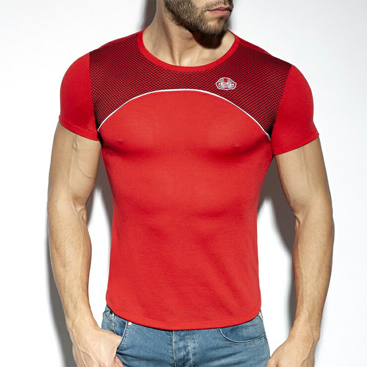 ES /COMBI MESH T-SHIRT ファッション メンズ 高級 メッシュ コンビ メッシュ Tシャツ おしゃれ 快適なスポーツウェア セクシー 吸水速乾 肌触 スペイン製造