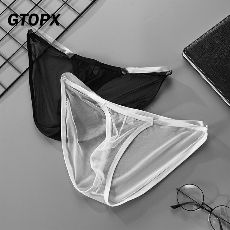 GTOPX MESH BIKINI 超薄型 メンズ ポーチ 透明ウェスト セクシー メッシュ下着 ローライズ ストレッチ 吸水速乾 柔らかい 通気性 ブリ..