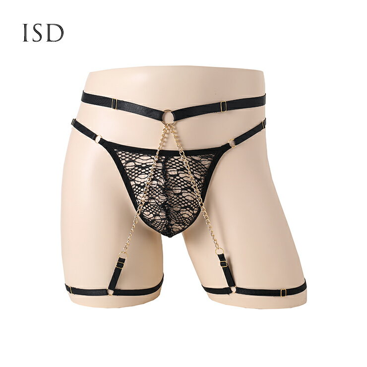 ISD Chain Lace T-BACK Set ファッション Tパック ポーチ レース素材 男性 柔らか素材 涼しさ ローライズ 情熱 セクシー 刺激 メンズ パッション フリーサイズ