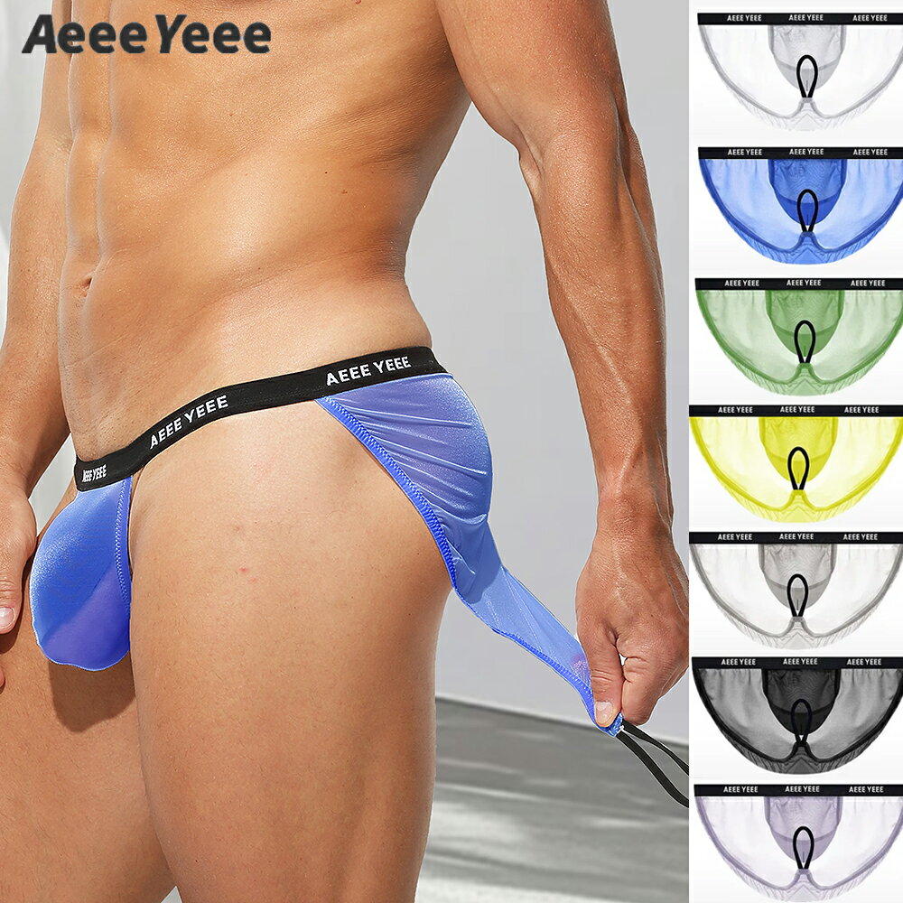 AeeeYeee メンズ ビキニブリーフ 超薄手 アイスシルク シースルー ハイレグ ローライズ U凸ポーチ 相撲風 提睾 セクシー メンズ下着