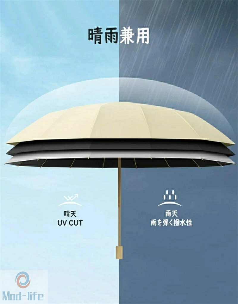 乐天商城 - UV カット 晴雨兼用傘 100cm 16 本骨 UPF50+ 完全遮光 紫外線遮断 日焼け止め 撥水 耐風 無地 折りたたみ コンパクト 日傘 雨傘