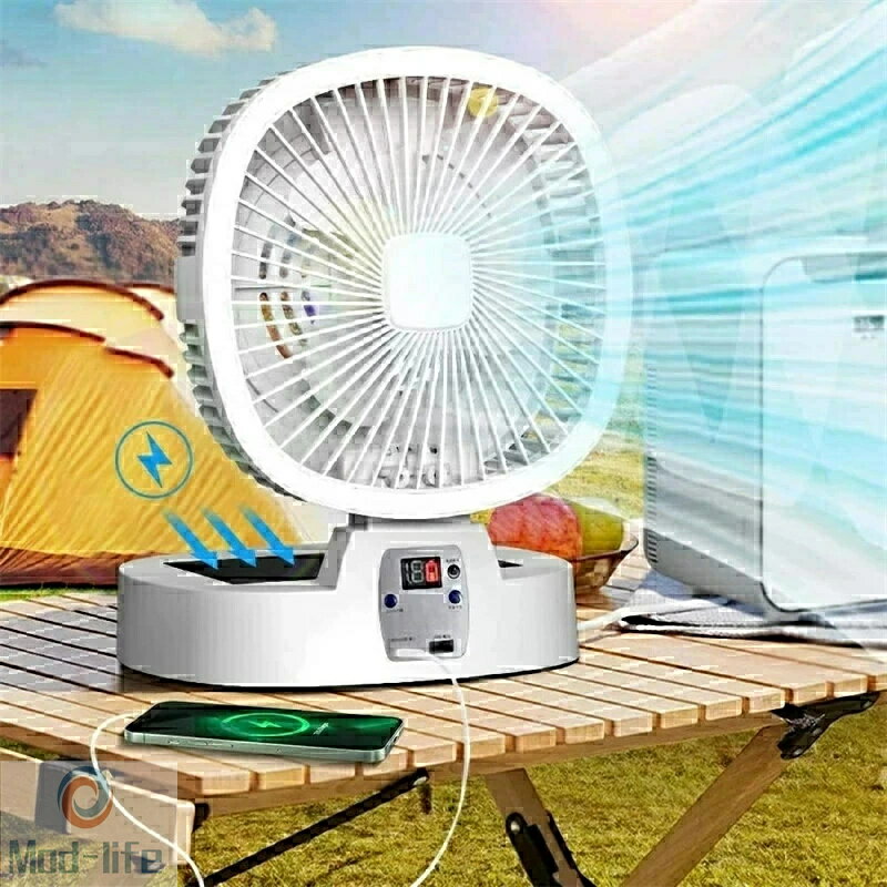 ソーラー充電アウトドア扇風機 リモコン付き キャンプ扇風機 5段階風量 調光3段階LEDライト 小型ソーラーパネル付き 5000mAh電池 USB&Type-Cポート コンパクト収納 約8時間使用可能 低騒音 アウトドア キャンプ リビング 車中泊 熱中症対策
