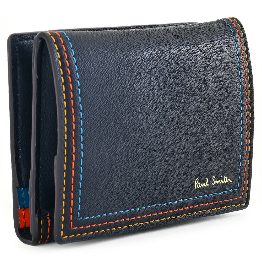 ポール・スミス 二つ折り財布（メンズ） ポールスミス 財布 二つ折り財布（札入なし） ミニ財布 BOX型 紺(ネイビー) Paul Smith psc690-30 メンズ 紳士 ギフト 定番 彼氏 彼女 プレゼント