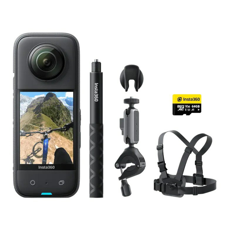 Insta360 X3自転車撮影キット| アップグレード版 あす楽 360度アクションカメラ 1/2インチ48MPセンサー IPX8防水 5.7K360度動画 72MP360度写真 手ブレ補正 アクティブHDR 4K一人称視点 60fps自…