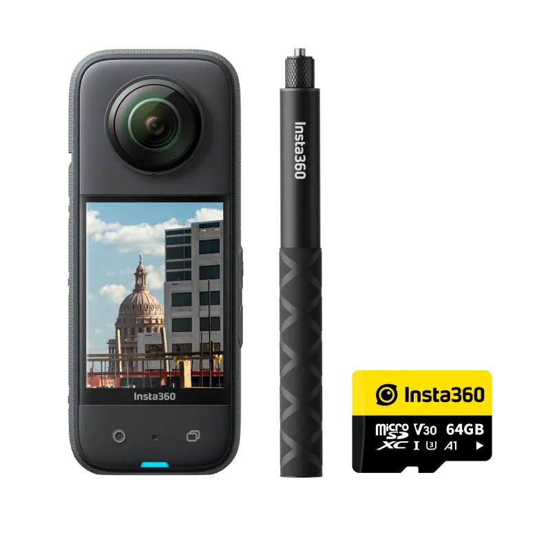 Insta360 X3 114cm自撮り棒キット |あす楽 360度カメラ アクションカメラ 1/2インチ48MPセンサー IPX8防水 5.7K360度動画 72MP360度写真 手ブレ補正 アクティブHDR 4K一人称視点 60fps自撮り 水平維持 AI編集 音声制御