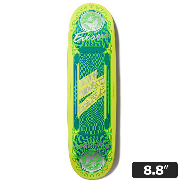 商品詳細 【Evisen Skateboards｜Kento Yoshioka SUMMER OF LOVE　II】 プロスケーター南勝己により2011年に発足されたスケートカンパニー「Evisen Skateboards/エビセン」。 日本のスケーター史に大きな影響を残してきた上野伸平やMARUなどのOGメンバーから若者から絶大な支持を誇るinstants吉岡賢人など世界からも多くの支持を集める日本を代表するブランド。 デッキサイズ(インチ) ・Width(デッキ幅)：8.8" ・Length(全長)：31.4" ＊1インチ＝約2.54cm 在庫に関して 当店販売商品は実店舗と在庫を共有しております。また、メーカーからのお取り寄せでのご用意となる商品もございます。お申し込み頂きました商品が、「販売終了/在庫完売」等でご用意ができない場合もございます。 その際はキャンセルのご連絡をさせて頂く事もございます。予めご了承ください。 画像に関して 掲載しております画像はサンプル画像となります。お手持ちのディスプレイや周辺機器の設定により実商品と色合い等に若干誤差が生じる場合がございます。