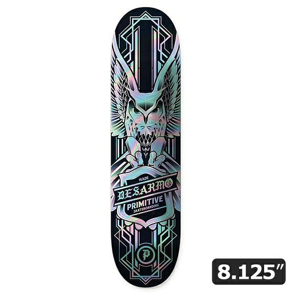 商品詳細【PRIMITIVE｜Wade Desarmo EAGLE SPECTRA】 2008年にトップスケーターである PAUL RODRIGUEZ が設立したブランド。 World wideに人気のある豪華ライダー陣は世界最強軍団と呼ぶに相応しいチーム。 TIAGO LEMOS、MILES SILVAS、CARLOS RIBEIRO、WADE DESARMO、SPENCER HAMILTON、FRANKY VILLANI、TRENT MCCLUNG、ROBERT NEAL、BRIAN PEACOCK、山下 京之助などの名だたるライダーが揃っています。 デッキサイズ(インチ) ・Width：8.125" ・Length：31.75" ・Wheelbase：13.75" ＊1インチ＝約2.54cm 在庫に関して当店販売商品は実店舗と在庫を共有しております。また、メーカーからのお取り寄せでのご用意となる商品もございます。お申し込み頂きました商品が、「販売終了/在庫完売」等でご用意ができない場合もございます。 その際はキャンセルのご連絡をさせて頂く事もございます。予めご了承ください。画像に関して掲載しております画像はサンプル画像となります。お手持ちのディスプレイや周辺機器の設定により実商品と色合い等に若干誤差が生じる場合がございます。