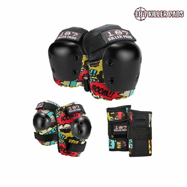 【187 KILLER PADS】JUNIOR PAD SIX PACKカラー：comicプロテクター 肘 膝 キッズ 子供スケートボード ..