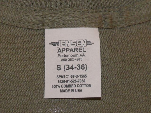 JENSEN(ジェンセン) アメリカ軍 DSCP Tシャツ コットン100% 1990年代 MADE IN USA(アメリカ製) 実物ビンテージ デッドストック Sサイズ バラ売り1枚 古着 米軍フィラデルフィア国防補給センター