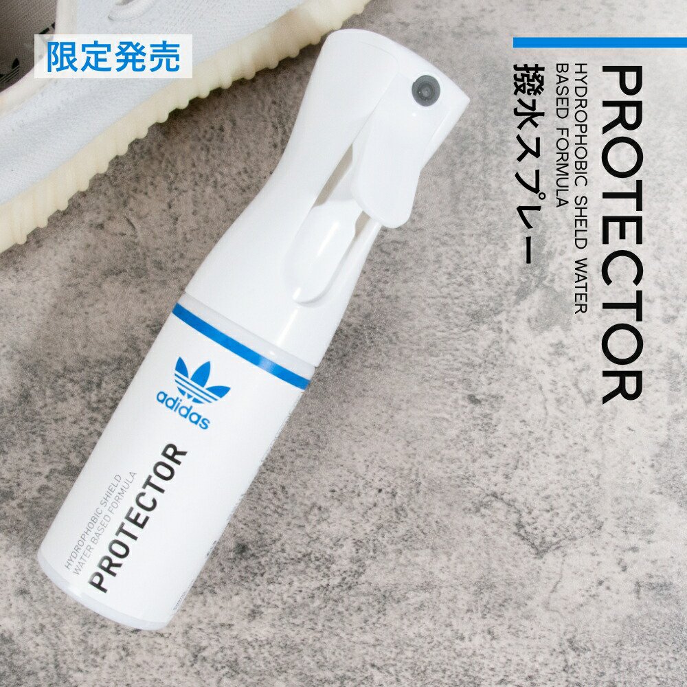 adidas originals アディダス オリジナルスPROTECTOR 185ml 汚れを防ぐ防水スプレーで愛用スニーカーをしっかりケア。 液体成分がファブリックに浸透して、水や汚れを弾く見えないバリアを作って守ります。 01.分子レベルで生地に浸透 ウォーターベースの溶液で、分子レベルで生地に浸透するので驚きの撥水力を実感できます。 02.通気性・風合いを損なわない キャンバス、スエードやメッシュなど、靴を選ばずあらゆる素材に使用が可能で、通気性、風合いはそのままで撥水効果を発揮します。 03.微細なミストで広範囲に散布 毎秒1.2ccの固定量を広範囲に微細なミストが噴出します。スニーカー全体を均等に散布が可能。 ブランド adidas originalsアディダス オリジナルス アイテム 防水スプレー 内 容 量 185ml 使用可能素材 スエード、ヌバック、レザー、ナイロン、キャンバスなどの素材 生 産 国 オランダ 使用方法 1.スニーカーがきれいで乾いてることを確認します。 2.ボトルをよく振り、10〜15cmの距離からスプレーして優しく液体をしみこませます。 ※かけすぎに注意してください 3.室温で10分間乾燥させた後、余分な液体を拭き取ります。 4.2と3の手順をもう一度繰り返し、室温で24時間乾燥させます 吸水性のある素材の靴に使用してください。 スプレーが完全に乾いているか、靴を履かれる前に必ずご確認ください。 シミや色落ちする場合もございますので、まずは目立たないところでのテストをお勧めします。 液ダレの原因となりますので、容器を傾けての使用はお止めください。 シミ・変色等の原因となりますので、至近距離からスプレーしないでください。 用途以外に使用しないでください。 子供の手の届かない所に置いてください。 顔の近くで使用しないでください。 目に入った時は水で15分以上洗い流してください。症状が改善しない場合は医師にご相談ください。 飲み込んだ時は口をすすぎ、大量の水を飲むなど処置をおこない医師にご相談ください。 皮膚の弱い方は液体に直接触れることはお避けください。 皮膚に異常が現れたときは医師にご相談ください。 モニターにより、実際の商品と色味や素材の見え方が異なる場合がございます。 当店では、WEBの在庫と店頭の在庫を共有しております。迅速に対応はしておりますが完売してしまった場合ご用意出来ない場合もございます。予めご了承下さい。 　OTHER BRANDS【 adidas Originals アディダス オリジナルス 】 adidas Originals シリーズは、ストリートウェアやライフスタイルカルチャーのDNAをもとに具現化されたブランドです。 洗練されたデザインで完成されを商品は、私たちの創造力を引き出し、スタイルを確立してれます。 私たちのシューケアプロダクトは、フットウェアを長く愛用できるように考慮され、温室効果ガスの排出を少なくする取り組みを重視してつくられています。 Originalsのシューケアは、信頼性と真正性を保ち、個性を伸ばし続けることで独創的なアイデアを生み出していきます。 VARIATION PROTECTOR防水スプレー PROTECTOR REFILL防水スプレー 詰替え用 FOAM CLEANERフォームクリーナー WIPESワイプ PREMIUM BRUSHプレミアムブラシ MICROFIBER CLOTHマイクロファイバークロス