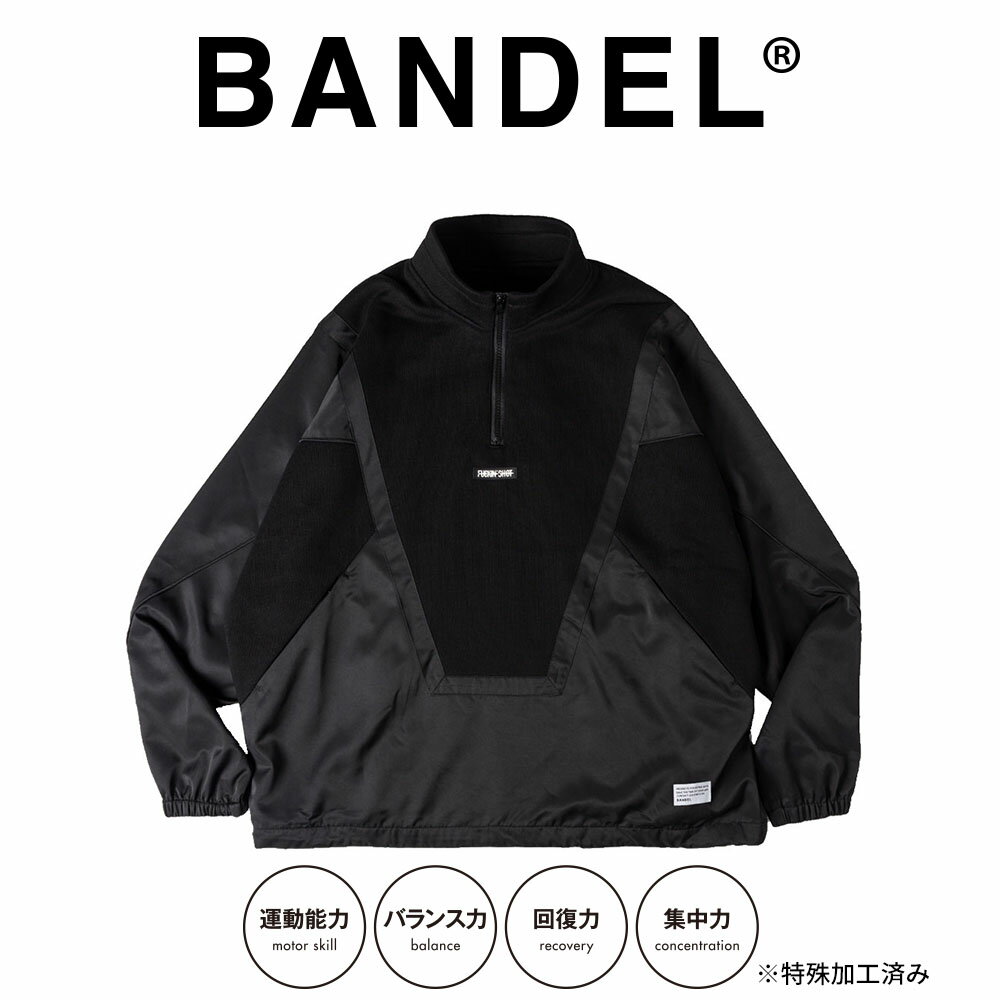 【着後レビューでBANDELグッズ！】BANDEL バンデル ジャケット MIX FABRIC PULLOVER JKT BG-NCPO001 BLACK ブラックプルオーバー トップス アウター ゴルフ GOLF 長袖 シリコンワッペン メンズ 男性シンプル