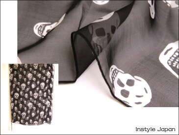 【P5倍!】スカーフ シルク100% 大判 ストール マフラー シフォン スカル BIG D 白 黒 ホワイト ブラック ドクロ 骸骨 絹 天然素材 敏感肌 紫外線防止 UV 防寒 コンパクト パーティー ドレス ショール Dサイズ:195×135cm 母の日 プレゼント ギフト