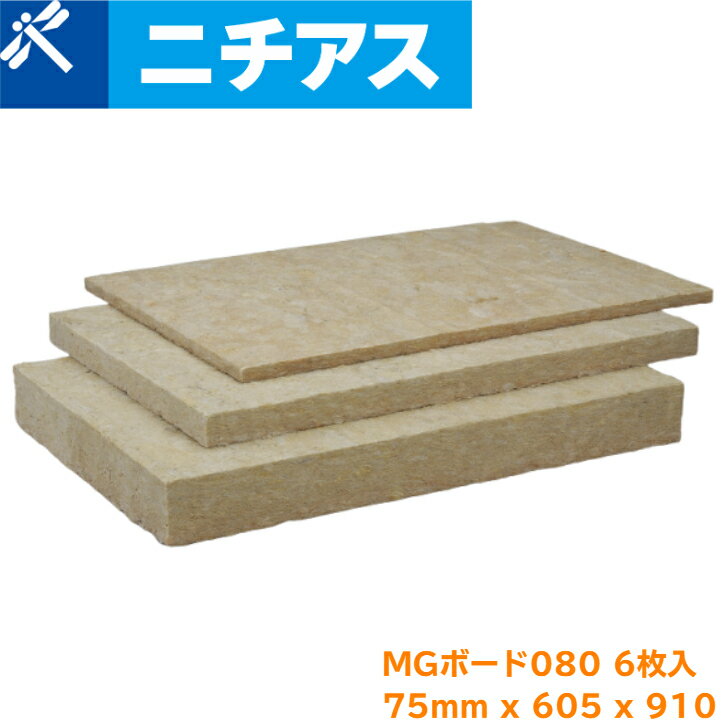 ニチアス MGボード080 75t x 605mm x 910mm 6枚入 ロックウール断熱材 吸音 防音 結露防止 内壁 天井 床 DIY 省エネ リフォーム