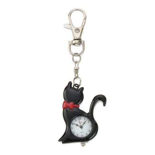 【時計】【おしゃれ】ハングウォッチ 猫赤リボンキー ブラック チャームウォッチ