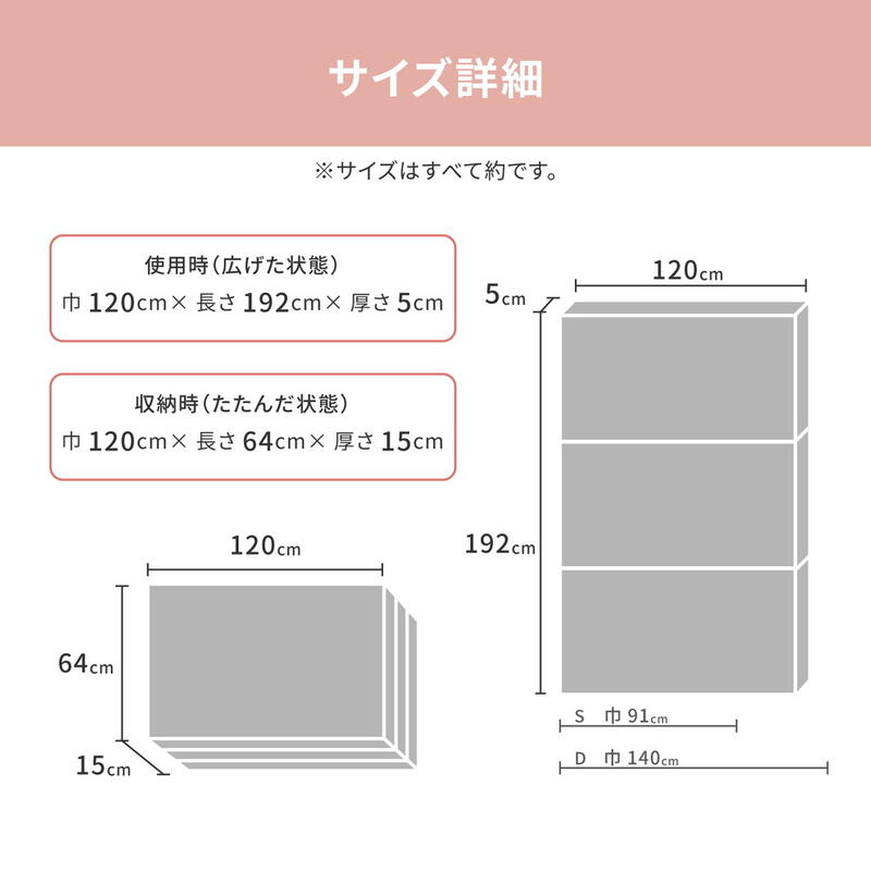 インテグロースのマットレス ウレタンマット バランスマット 4ツ折 コンパクト収納 『4ツ折バランスマットレス【セミダブル】』【送料：北海道1200円・沖縄・離島は別途運賃かかります】｜アングル2