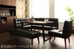 Rakuten - ダイニングセット ソファ ダイニング セット ヴィンテージ ソファダイニング 4人 合皮 5点セット(テーブル+ソファ1脚+アームソファ1脚+チェア1脚+ベンチ1脚) 左アーム 黒 ブラック 幅150