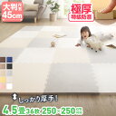 【16日20時~14H★P5倍&最大1500円クーポン】ジョイントマット ジョイント マット カーペット ラグ 大判 厚手 ノンホルム 抗菌 防臭 200×250 250×250 正方形 防音 床暖房対応 おしゃれ 洗える ベビー フロアマット 子供 プレイマット ペット 45cm 18mm 36枚 4.5畳