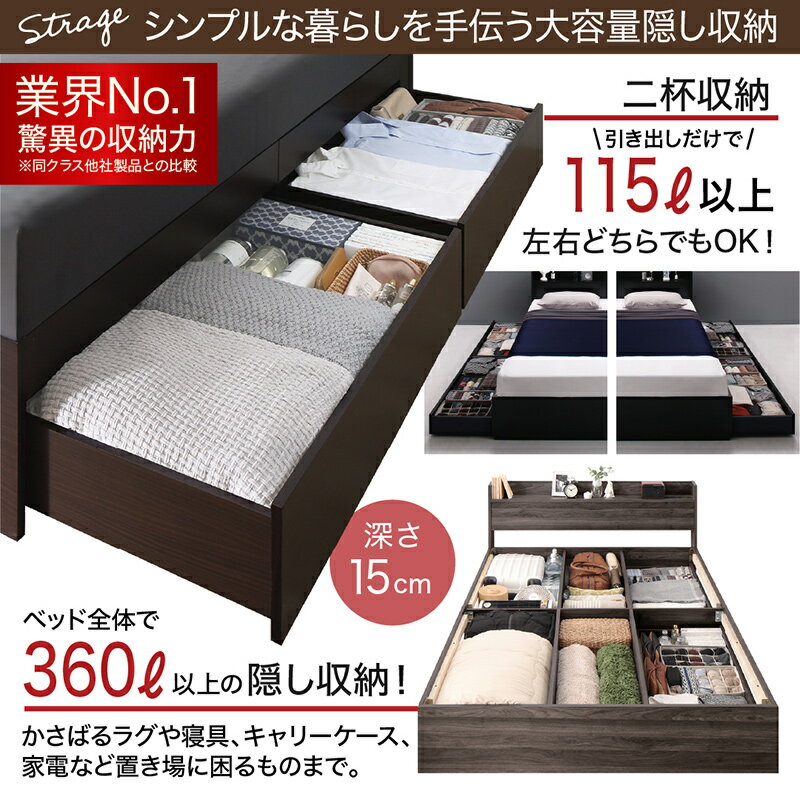 ロングセラー収納・コンセント付きベッドスタンダードボンネルコイルマットレスセットセミダブル