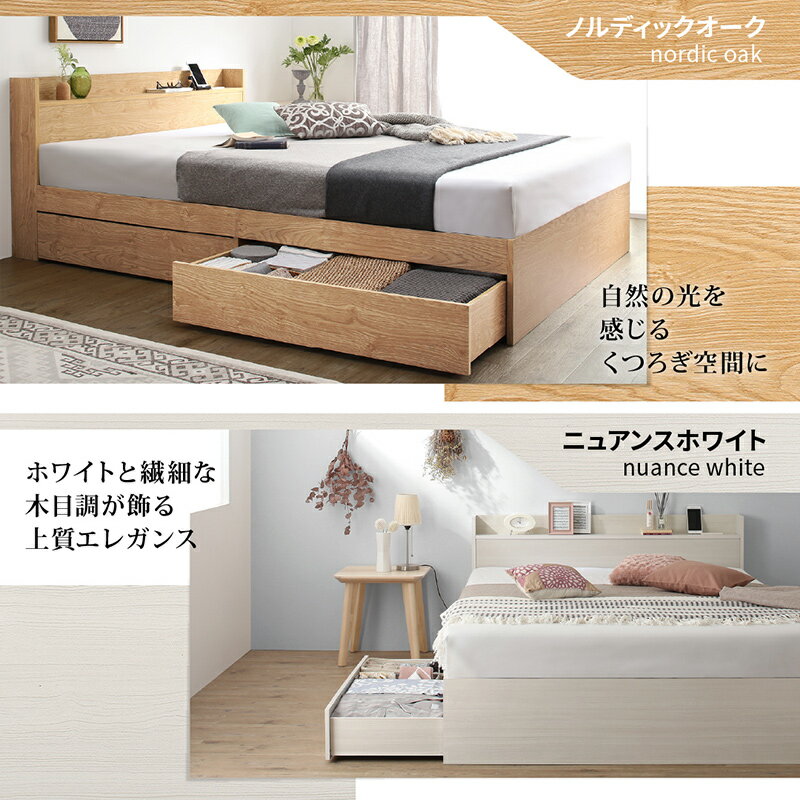 ロングセラー収納・コンセント付きベッドスタンダードボンネルコイルマットレスセットセミダブル