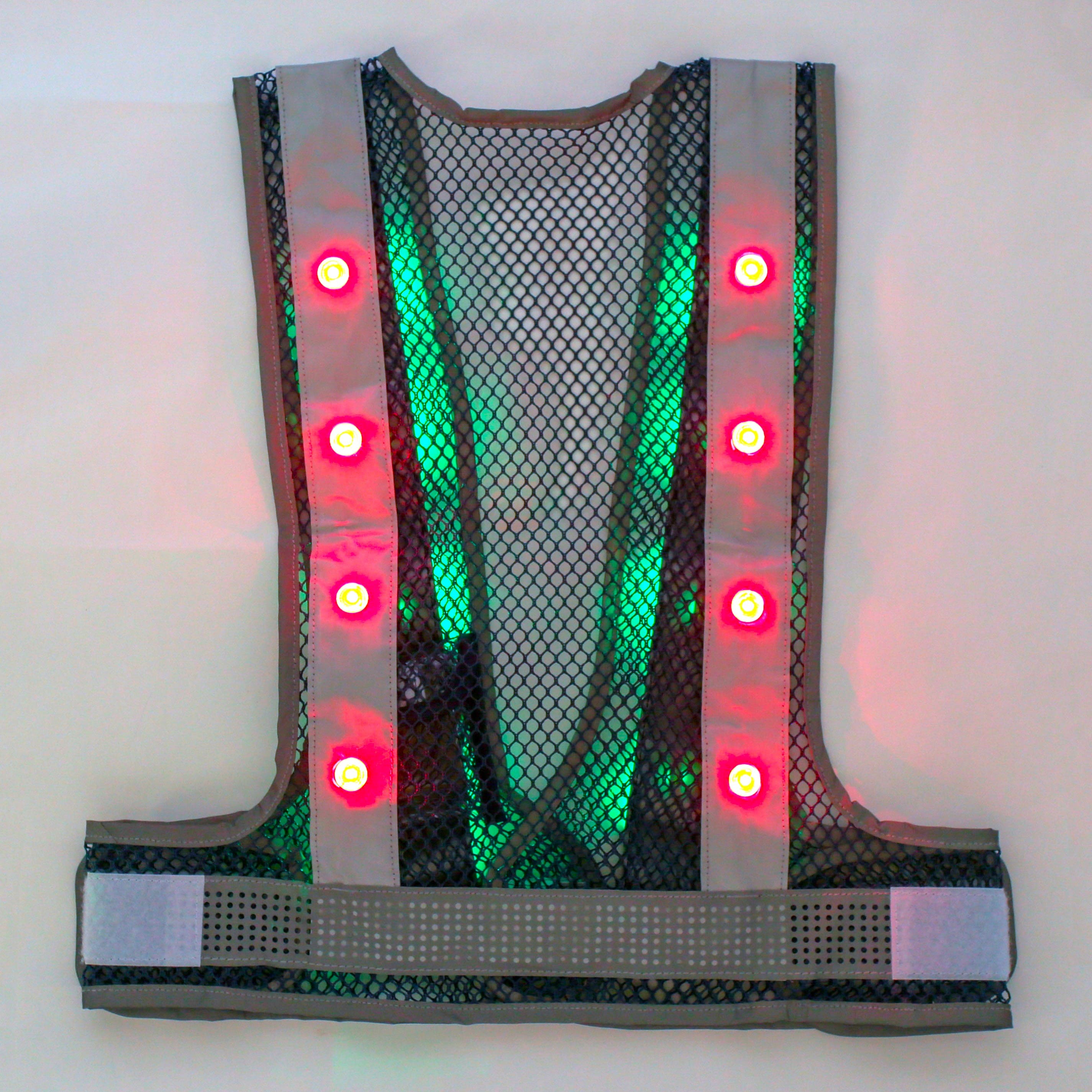 メッシュの粗いLEDベスト「LEDアラベス」前面緑LED・背面赤LED(GR)両輝・ピンク×シルバー 20着 MBL-LED-PS-GR-20 | 安全用品 電池 安全 ベスト 作業用ベスト 光る 夜間工事 夜間 保護具 安全チョッキ 作業着 作業服 工事現場 led チョッキ メッシュ セーフティベスト inter-japan-10088800 インターショップ サンプル画像2