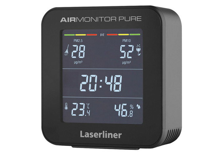 メーカー直送のため代引きでの決済は不可となります。 銀行振り込み・コンビニ・クレジット・後払い決済でご購入下さい。 レーザーライナー PM2.5モニター エアーモニターピュア 082431J 室内空気環境を“見える化” PM2.5 PM10 粒子状物質・温湿度測定、時計機能。 Laserliner エアーモニターシリーズは目に見えない空気環境 ［CO2（二酸化炭素）・PM2.5・VOC（揮発性有機化合物）・温度・湿度］の 濃度・数値を「見える化」し、快適な生活環境づくりをサポートします。 【特長】 ■ PM2.5/PM10の濃度が高くなると音とカラーバーでお知らせ。 ■ 湿度・温度・時計表示 ■ ナイトモード。 夜間はディスプレイを暗くします。 サイズ：90×91×33mm 重量：152g