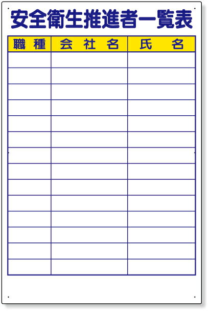 樂天商城 - 355-07 安全衛生推進者一覧表 | 標識 看板 案内標識 案内板 標識看板 案内看板 案内 表示 現場 事務所 注意喚起 案内表示板 注意看板 工事現場 作業現場 作業 作業場 建設現場 建築現場 保安用品 現場事務所