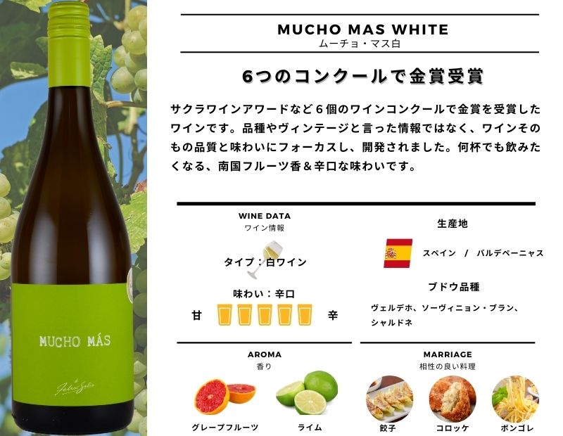 ムーチョ・マス 白 ワイン スペイン 辛口 6個のコンクール で 金賞受賞 inter-mic-10001588 ワイン・日本酒の神田商店 サンプル画像2