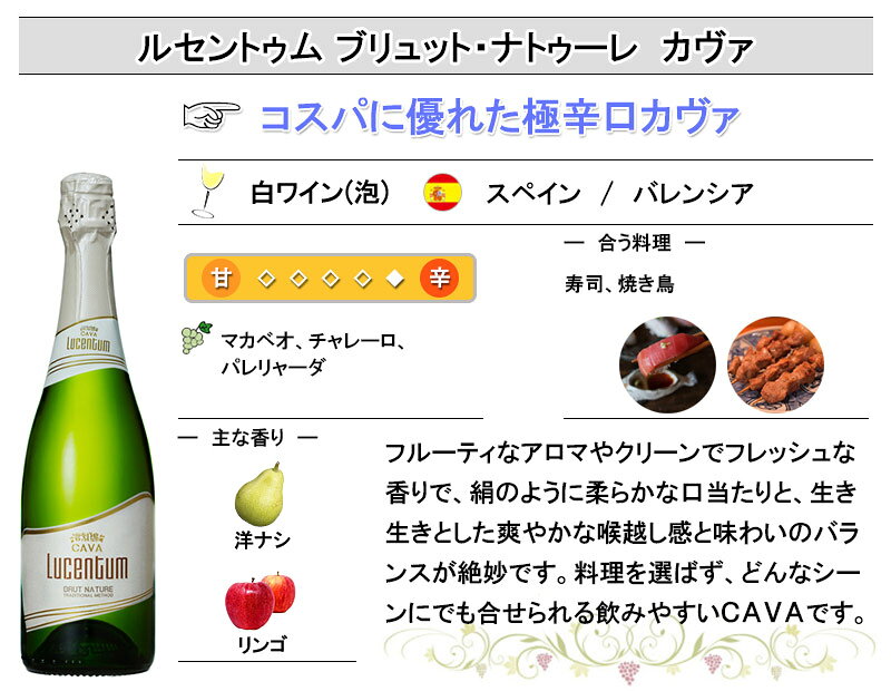 ルセントゥム ブリュット・ナトゥーレ カヴァ 白 辛口 スペイン 泡 敬老の日 inter-mic-10001723 ワイン・日本酒の神田商店 サンプル画像2