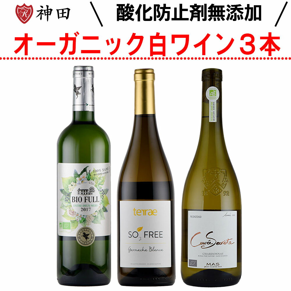 酸化防止剤 無添加 オーガニック 白 ワインセット 3本 送料無料 フランス 南アフリカ 父の日 SO2無添加