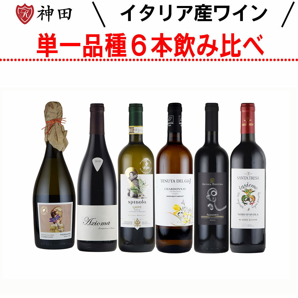 イタリアワイン 単一品種 オーガニック 泡白赤 飲み比べ 6本 セット ソムリエ ワインエキスパート 試験対策 にも 送料無料 父の日