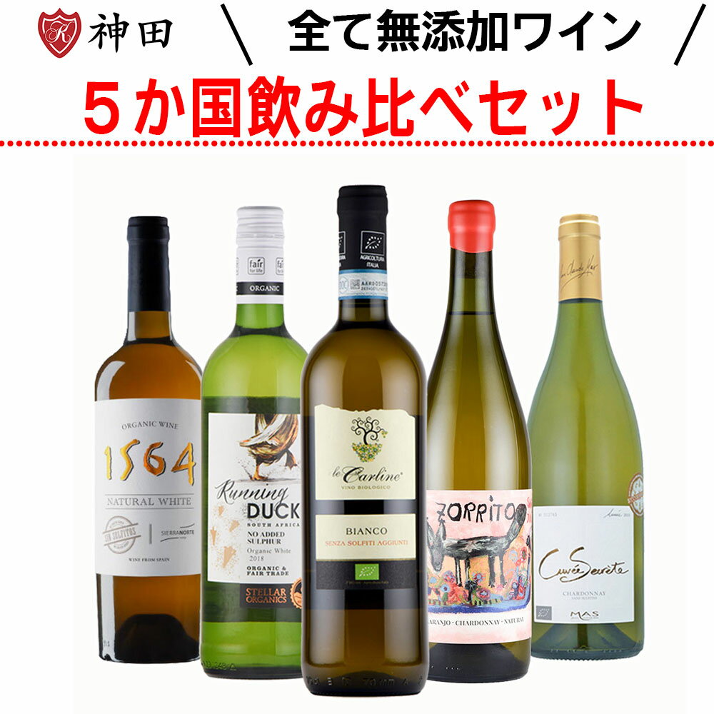 酸化防止剤 無添加ワイン オーガニックワイン 白ワイン 5ヵ国 5本 セット 送料無料 バレンタイン SO2無添加