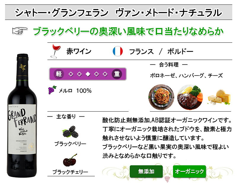シャトー・グランフェラン ヴァン・メトード・ナチュラル オーガニック 酸化防止剤無添加 ボルドー フランス 赤 ワイン お中元 inter-mic-10001682 ワイン・日本酒の神田商店 サンプル画像2