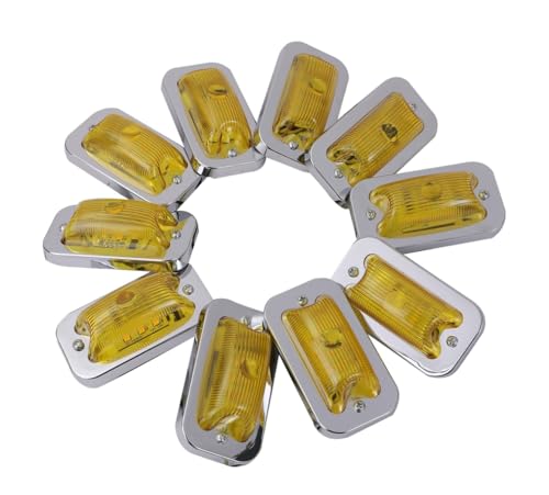 Rakuten - LED 24V 角型 サイド マーカー ランプ 10個セット 前開きタイプ ガラスレンズ ライト デコトラ トラック トレーラー バス ボート 軽トラ 汎用品 (イエロー)
