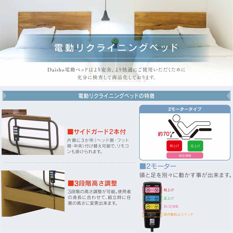 いんてり庵の2モーターリクライニング電動ベッド　MFB-1602　電動ベッド シングル 2モーター 介護｜アングル2