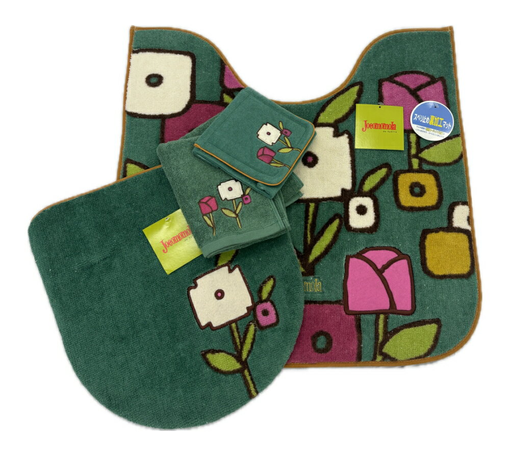 トイレタリー　4点セット　（温水便座用フタカバー・トイレマット・ペーパーホルダーカバー・タオル）