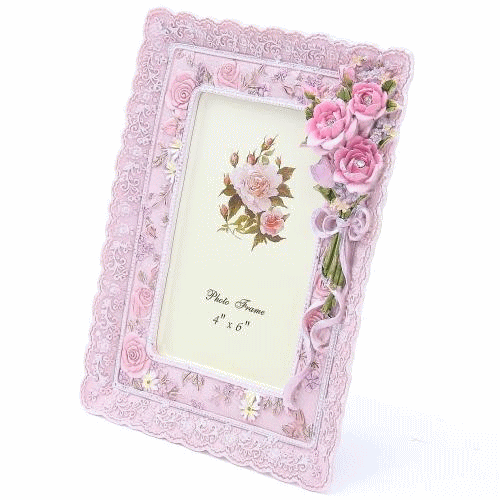 ローズブーケフォトフレーム　ピンク【薔薇雑貨食器　ローズ雑貨　姫系小物　ヴィクトリアン】【ロココ】【妖精　フェアリー　妖精雑貨　フェアリー雑貨】【天使　エンジェル　天使雑貨　エンジェル雑貨】【薔薇　ばら　バラ】のサムネイル