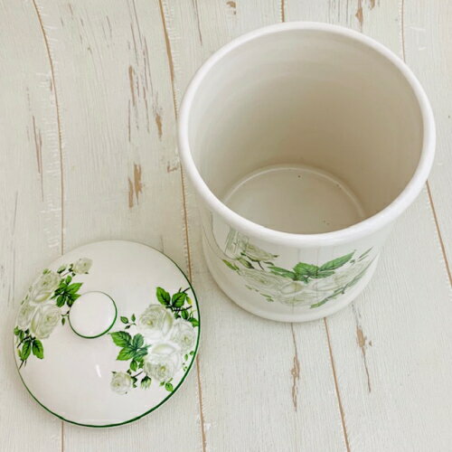 ホワイトローズ　サニタリーポット陶器 トイレポット サニタリー バラ 薔薇 ローズ...