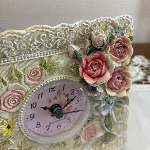 ローズブーケ置時計アイボリー【薔薇雑貨食器 ロ...の紹介画像2