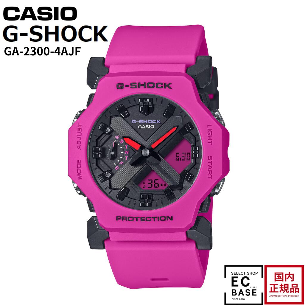 CASIO G-SHOCK GA-2300-4AJF ■ 時代のニーズに応える小型・薄型化したミニマルデザイン タフネスを追求し続けるG-SHOCKから、現代のスタイルに合わせて小型化・薄型化を果たした「GA-2300」シリーズが登場。 ケースサイズ45.4×42.1mm、厚さわずか11.6mm、重さ約49gと大幅な軽量スリム化を実現しました。 無駄を削ぎ落としたミニマルな造形と近未来的なイメージを融合。 洗練されたピンクカラーは、男性はもちろん女性や腕の細い方にもフィットしやすく、ストリートファッションやカジュアルスタイルのアクセントとして映えるデザインです。 ■ アナログ×デジタルの快適な操作性と視認性 ● 針退避機能 針が液晶表示と重なって見づらい時に、ボタン操作で針を液晶表示の上から一時的に退避させることができます。 ● ダブルLEDライト（スーパーイルミネーター） 文字板用とLCD部用の高輝度なLEDライトをダブルで搭載。暗所や夜間でも抜群の視認性を確保します。 ■ タフネス性能＆充実の本格機能 ● 20気圧防水 & 耐衝撃構造（ショックレジスト） マリンスポーツや水回り作業でも安心の20気圧防水と、衝撃に強いタフな構造を備えています。 ● ワールドタイム＆多彩な機能 世界48都市（31タイムゾーン）の時刻表示をはじめ、1/100秒ストップウオッチ、タイマー、時刻アラーム5本など日常に便利な機能を凝縮しています。 ■ 製品仕様・詳細スペック メーカー / ブランド CASIO（カシオ） / G-SHOCK（ジーショック） シリーズ GA-2300 SERIES 型番（品番） GA-2300-4AJF ケースサイズ 45.4 × 42.1 × 11.6 mm（縦×横×厚さ） 質量（重量） 約49g ケース・ベゼル・バンド材質 樹脂 / 樹脂バンド バンド装着可能サイズ 145～200mm ガラス 無機ガラス 構造・防水性 耐衝撃構造（ショックレジスト） / 20気圧防水 夜光機能 ネオブライト（蓄光） 電源・電池寿命 電池寿命：約3年 主な時計機能 ・ワールドタイム：世界48都市（31タイムゾーン、サマータイム設定機能付き）＋UTC（協定世界時）の時刻表示 ・ストップウオッチ（1/100秒（1時間未満）／1秒（1時間以上）、24時間計、スプリット付き） ・タイマー（セット単位：1秒、最大セット：24時間、1秒単位で計測） ・時刻アラーム5本・時報 ・ダブルLEDライト（スーパーイルミネーター、ホワイト、残照機能・残照時間切替付き） ・針退避機能（針が液晶表示と重なって見づらいときに一時的に退避） ・フルオートカレンダー ・操作音ON/OFF切替機能 ・12/24時間制表示切替 ・精度：平均月差 ±15秒 付属品 パッケージ、取扱説明書 ＜検索キーワード＞ CASIO カシオ GSHOCK G-SHOCK ジーショック GA-2300 SERIES GA-2300-4AJF GA-2300 GA23004AJF GA2300 アナデジ アナログ デジタル 小型 薄型 軽量 49g コンパクト ピンク 近未来 ミニマル シンプル スタイリッシュ 八角形 オクタゴン 樹脂バンド 無機ガラス 20気圧防水 耐衝撃構造 ショックレジスト ネオブライト 蓄光 ダブルLEDライト スーパーイルミネーター ワールドタイム ストップウォッチ タイマー 時刻アラーム 5本 針退避機能 フルオートカレンダー 電池駆動 電池寿命3年 ユニセックス メンズ レディース ウィメンズ キッズ 男性 女性 華奢 手首にフィット ファッション ストリート カジュアル スポーティ ギフト プレゼント 贈り物 誕生日 クリスマス バレンタイン ホワイトデー 入学祝 卒業祝 就職祝 母の日 父の日 公式モデル 2024年新作 10代 20代 30代 40代 かっこいい タフウオッチ 防水時計 デジタル時計 アナログ時計 腕時計 時計 新生活 春 夏 秋 冬 おしゃれ トレンドCASIO G-SHOCK GA-2300-4AJF ■ 時代のニーズに応える小型・薄型化したミニマルデザイン タフネスを追求し続けるG-SHOCKから、現代のスタイルに合わせて小型化・薄型化を果たした「GA-2300」シリーズが登場。 ケースサイズ45.4×42.1mm、厚さわずか11.6mm、重さ約49gと大幅な軽量スリム化を実現しました。 無駄を削ぎ落としたミニマルな造形と近未来的なイメージを融合。 洗練されたピンクカラーは、男性はもちろん女性や腕の細い方にもフィットしやすく、ストリートファッションやカジュアルスタイルのアクセントとして映えるデザインです。 ■ アナログ×デジタルの快適な操作性と視認性 ● 針退避機能 針が液晶表示と重なって見づらい時に、ボタン操作で針を液晶表示の上から一時的に退避させることができます。 ● ダブルLEDライト（スーパーイルミネーター） 文字板用とLCD部用の高輝度なLEDライトをダブルで搭載。暗所や夜間でも抜群の視認性を確保します。 ■ タフネス性能＆充実の本格機能 ● 20気圧防水 & 耐衝撃構造（ショックレジスト） マリンスポーツや水回り作業でも安心の20気圧防水と、衝撃に強いタフな構造を備えています。 ● ワールドタイム＆多彩な機能 世界48都市（31タイムゾーン）の時刻表示をはじめ、1/100秒ストップウオッチ、タイマー、時刻アラーム5本など日常に便利な機能を凝縮しています。 ■ 製品仕様・詳細スペック メーカー / ブランド CASIO（カシオ） / G-SHOCK（ジーショック） シリーズ GA-2300 SERIES 型番（品番） GA-2300-4AJF ケースサイズ 45.4 × 42.1 × 11.6 mm（縦×横×厚さ） 質量（重量） 約49g ケース・ベゼル・バンド材質 樹脂 / 樹脂バンド バンド装着可能サイズ 145～200mm ガラス 無機ガラス 構造・防水性 耐衝撃構造（ショックレジスト） / 20気圧防水 夜光機能 ネオブライト（蓄光） 電源・電池寿命 電池寿命：約3年 主な時計機能 ・ワールドタイム：世界48都市（31タイムゾーン、サマータイム設定機能付き）＋UTC（協定世界時）の時刻表示 ・ストップウオッチ（1/100秒（1時間未満）／1秒（1時間以上）、24時間計、スプリット付き） ・タイマー（セット単位：1秒、最大セット：24時間、1秒単位で計測） ・時刻アラーム5本・時報 ・ダブルLEDライト（スーパーイルミネーター、ホワイト、残照機能・残照時間切替付き） ・針退避機能（針が液晶表示と重なって見づらいときに一時的に退避） ・フルオートカレンダー ・操作音ON/OFF切替機能 ・12/24時間制表示切替 ・精度：平均月差 ±15秒 付属品 パッケージ、取扱説明書